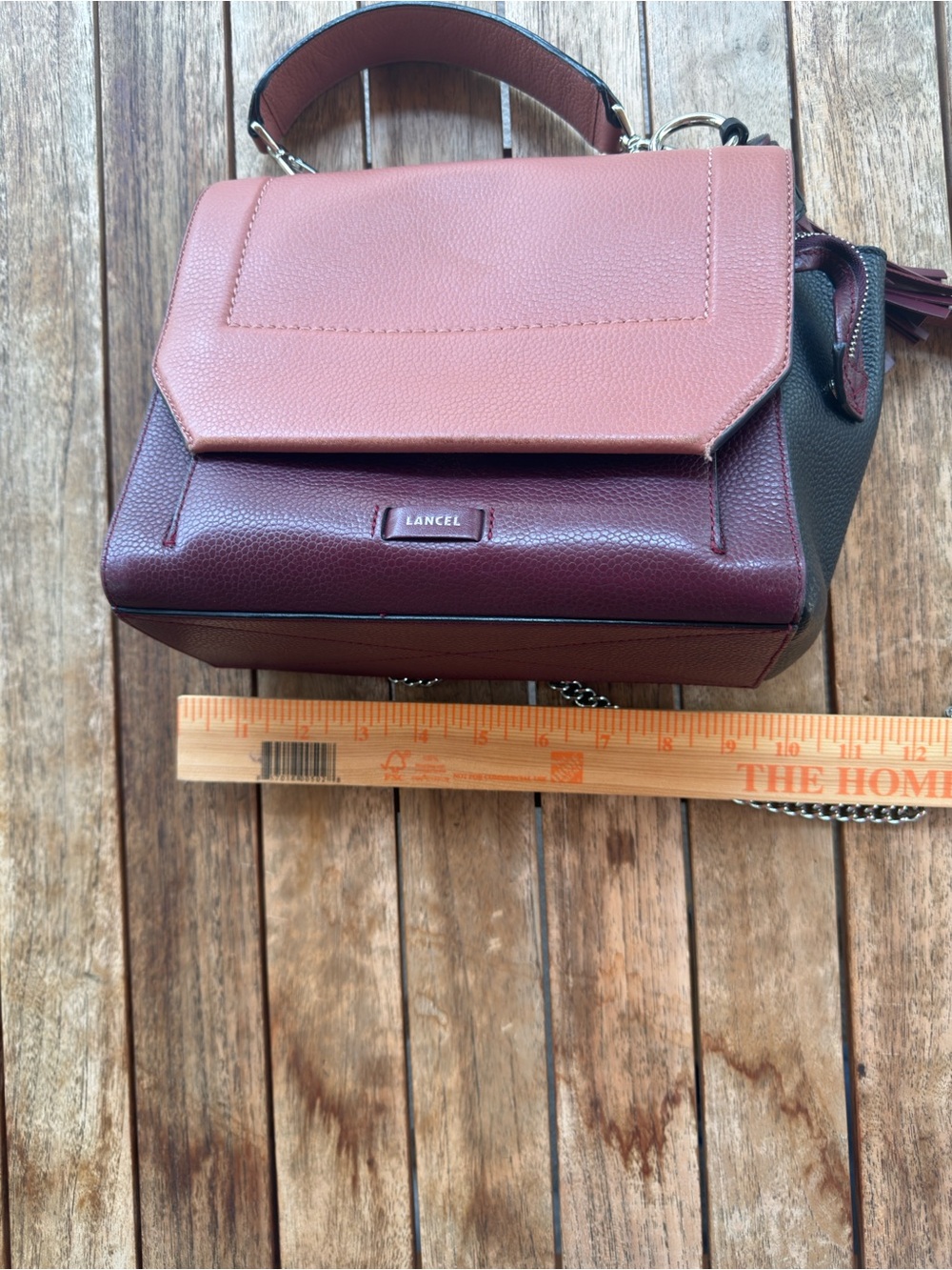 Lancel Two-Tone Pink & Burgundy Leather Top-Handle Bag EUC